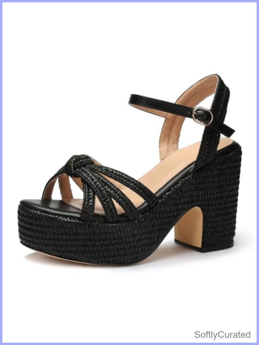 Raffia Platform Sandals Braided Block Heel Summer Beach Heels